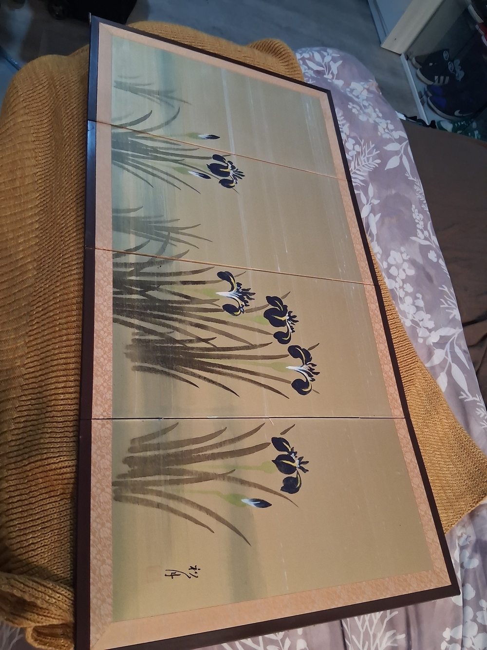 Japanese Four Panel Iris Byobu